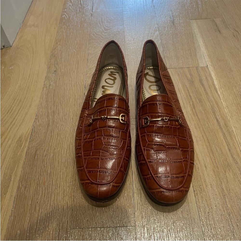 Brown Crocodile Embossed Loafers